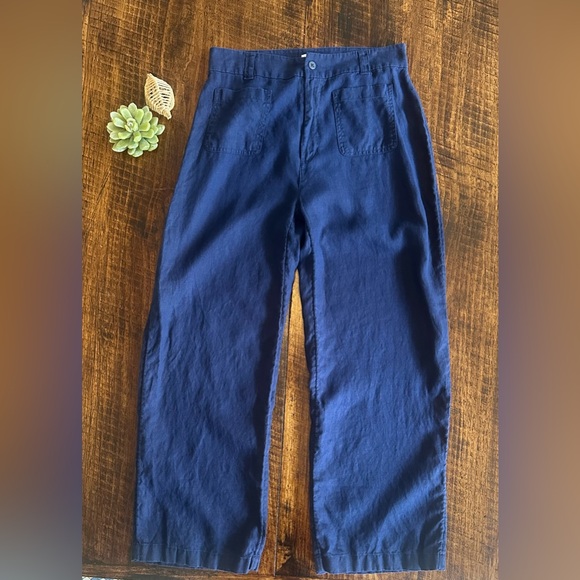 Nicole Miller | 100% Linen Wide Leg Pants in Navy Blue, Size 10 - Picture 1 of 8
